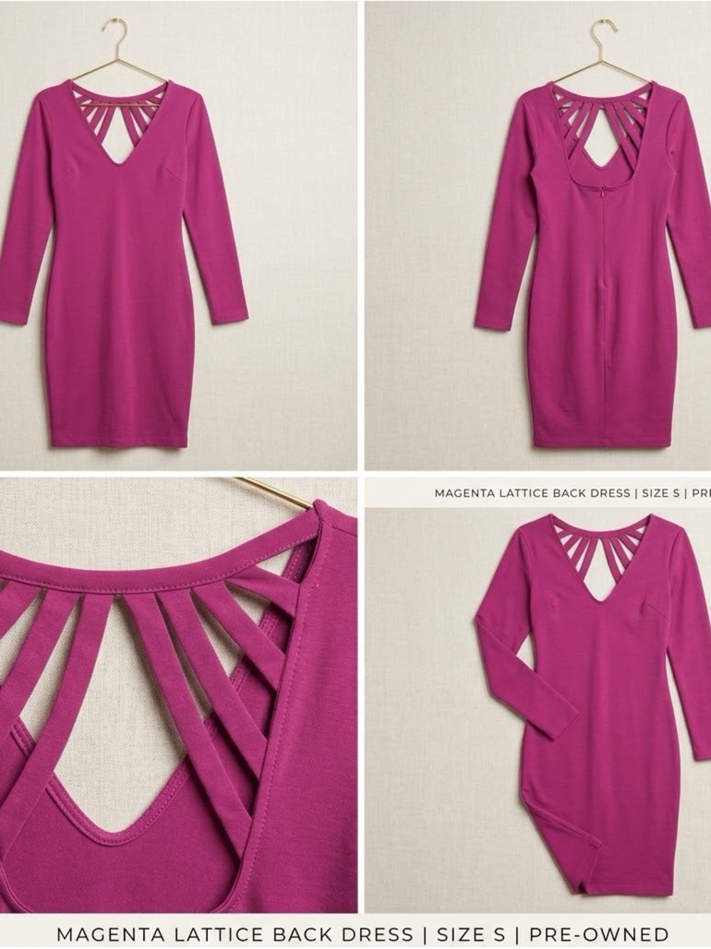 Magenta Lattice-Back Long-Sleeve Dress